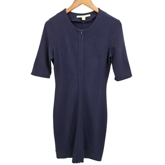DVF Diane Von Furstenberg Career Midi Dress 6 Stretch Half Sleeve Blue Zippers - Picture 1 of 16